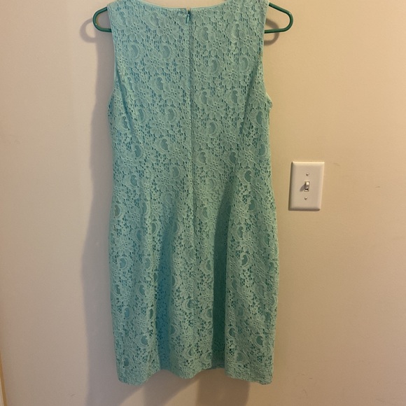 Lauren Ralph Lauren blue-green lace overlay sheath dress size 10 GUC - Picture 3 of 5